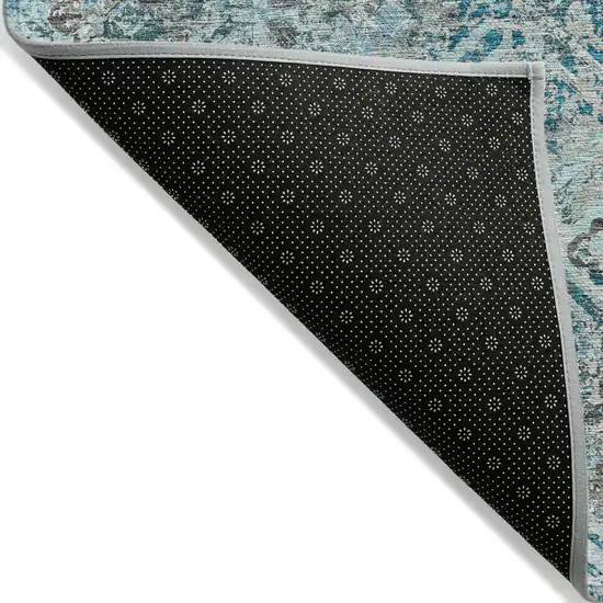 Teal Blue Gray And Charcoal Geometric Washable Indoor Outdoor Area Rug Photo 2