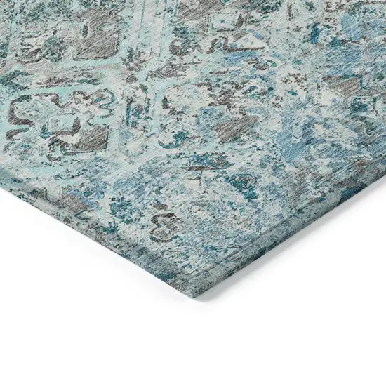 Teal Blue Gray And Charcoal Geometric Washable Indoor Outdoor Area Rug Photo 3