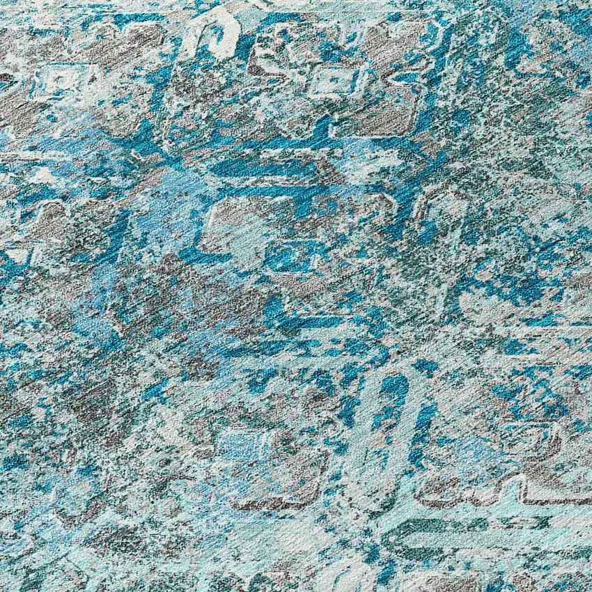 Teal Blue Gray And Charcoal Geometric Washable Indoor Outdoor Area Rug Photo 8