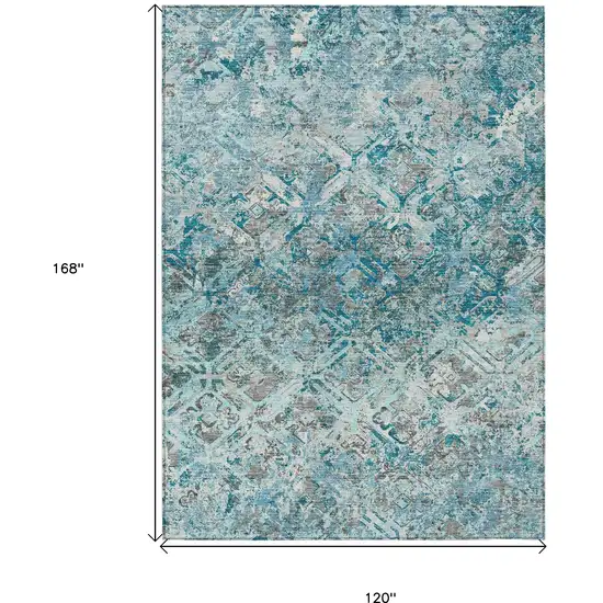 Teal Blue Gray And Charcoal Geometric Washable Indoor Outdoor Area Rug Photo 3