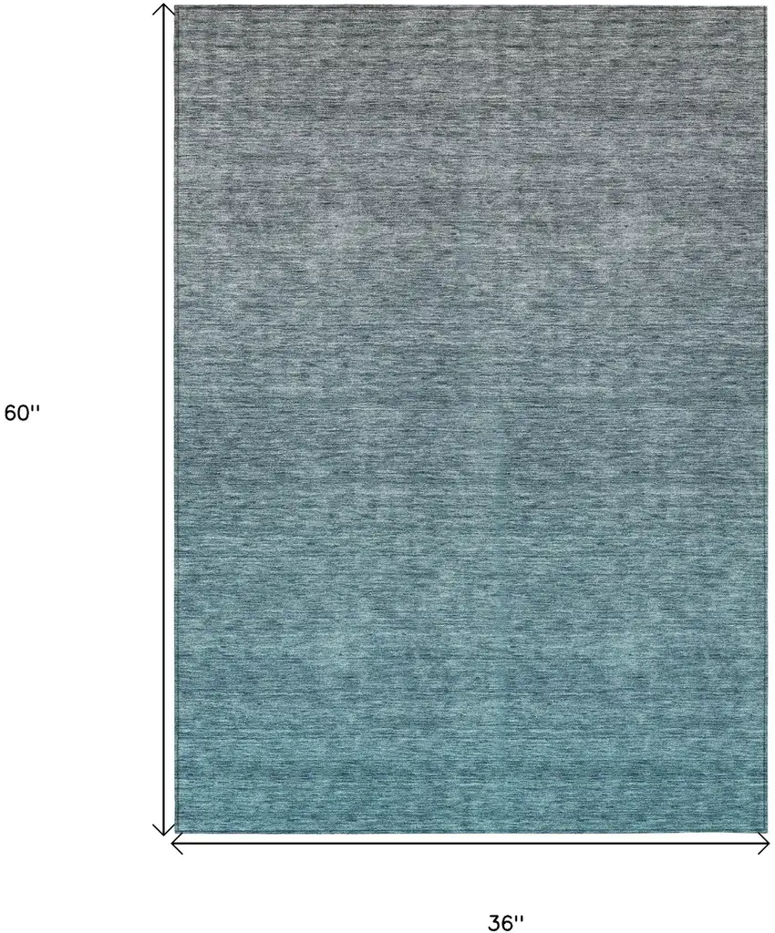 Teal Blue Gray And Charcoal Ombre Washable Indoor Outdoor Area Rug Photo 3