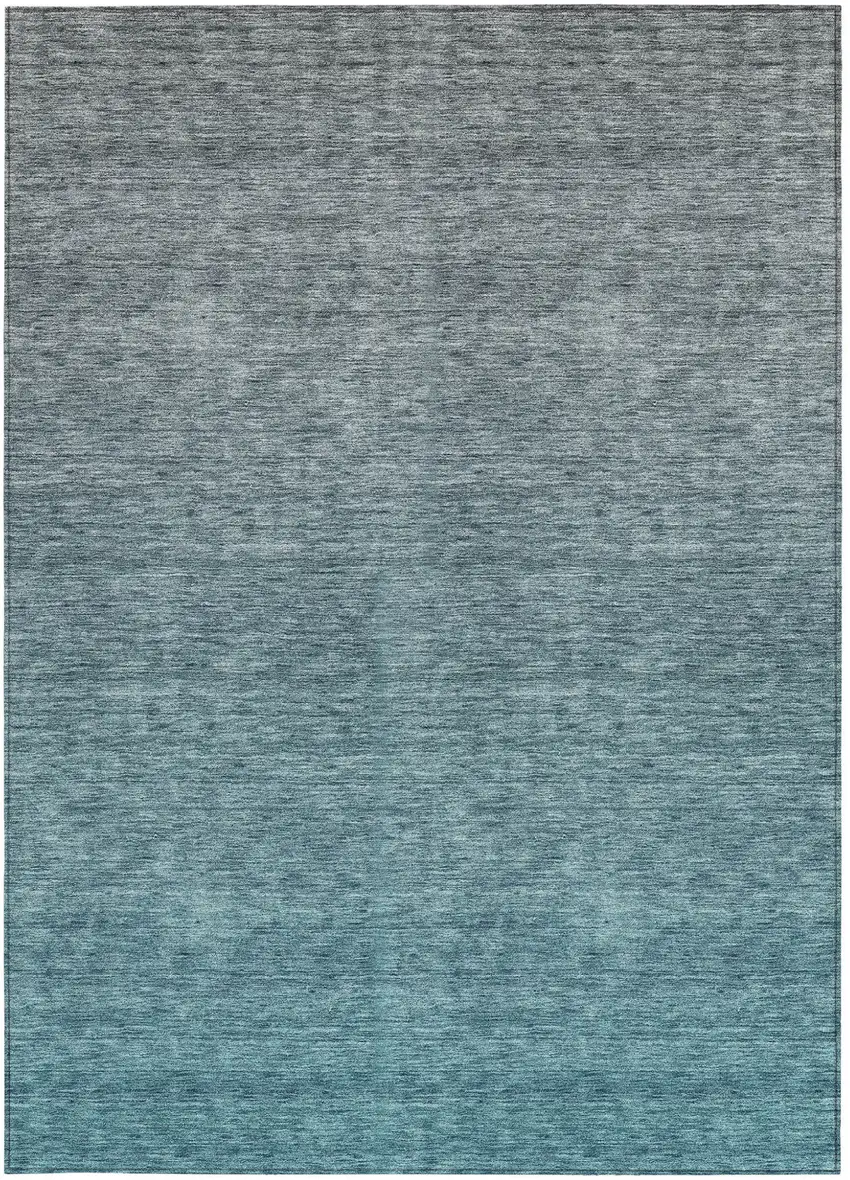 Teal Blue Gray And Charcoal Ombre Washable Indoor Outdoor Area Rug Photo 7