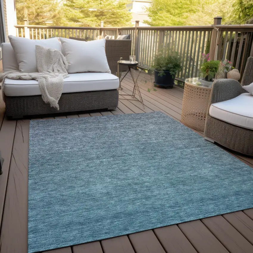 Teal Blue Gray And Charcoal Ombre Washable Indoor Outdoor Area Rug Photo 8
