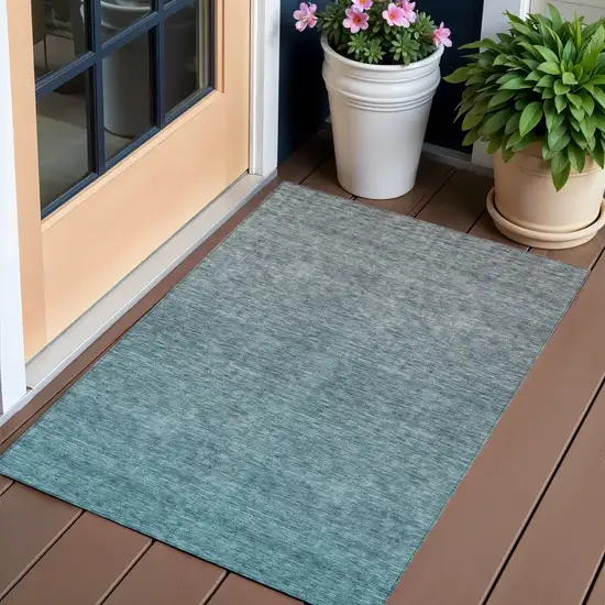 Teal Blue Gray And Charcoal Ombre Washable Indoor Outdoor Area Rug Photo 1