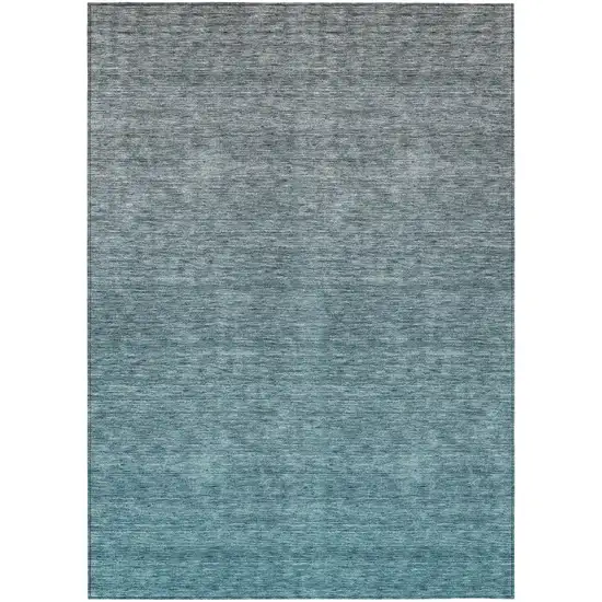 Teal Blue Gray And Charcoal Ombre Washable Indoor Outdoor Area Rug Photo 2