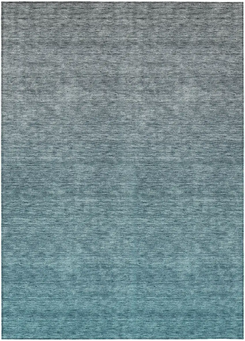 Teal Blue Gray And Charcoal Ombre Washable Indoor Outdoor Area Rug Photo 2