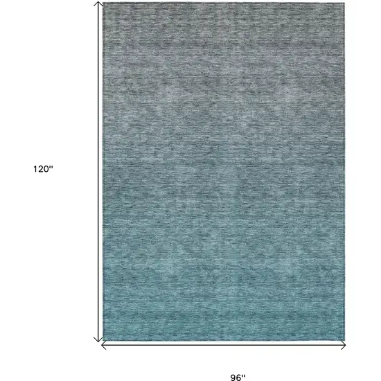 Teal Blue Gray And Charcoal Ombre Washable Indoor Outdoor Area Rug Photo 3