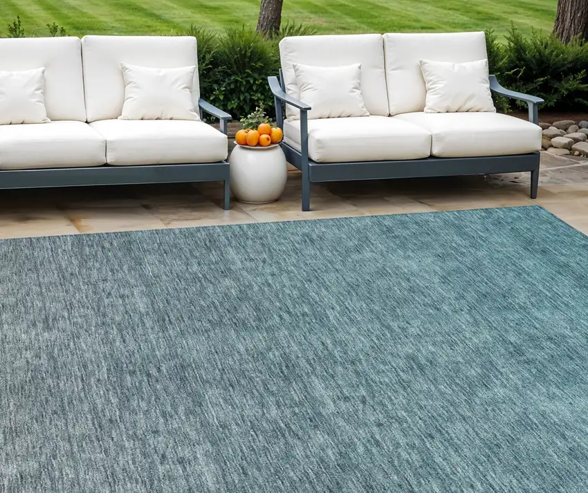 Teal Blue Gray And Charcoal Ombre Washable Indoor Outdoor Area Rug Photo 1