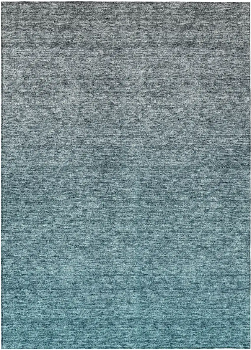 Teal Blue Gray And Charcoal Ombre Washable Indoor Outdoor Area Rug Photo 2
