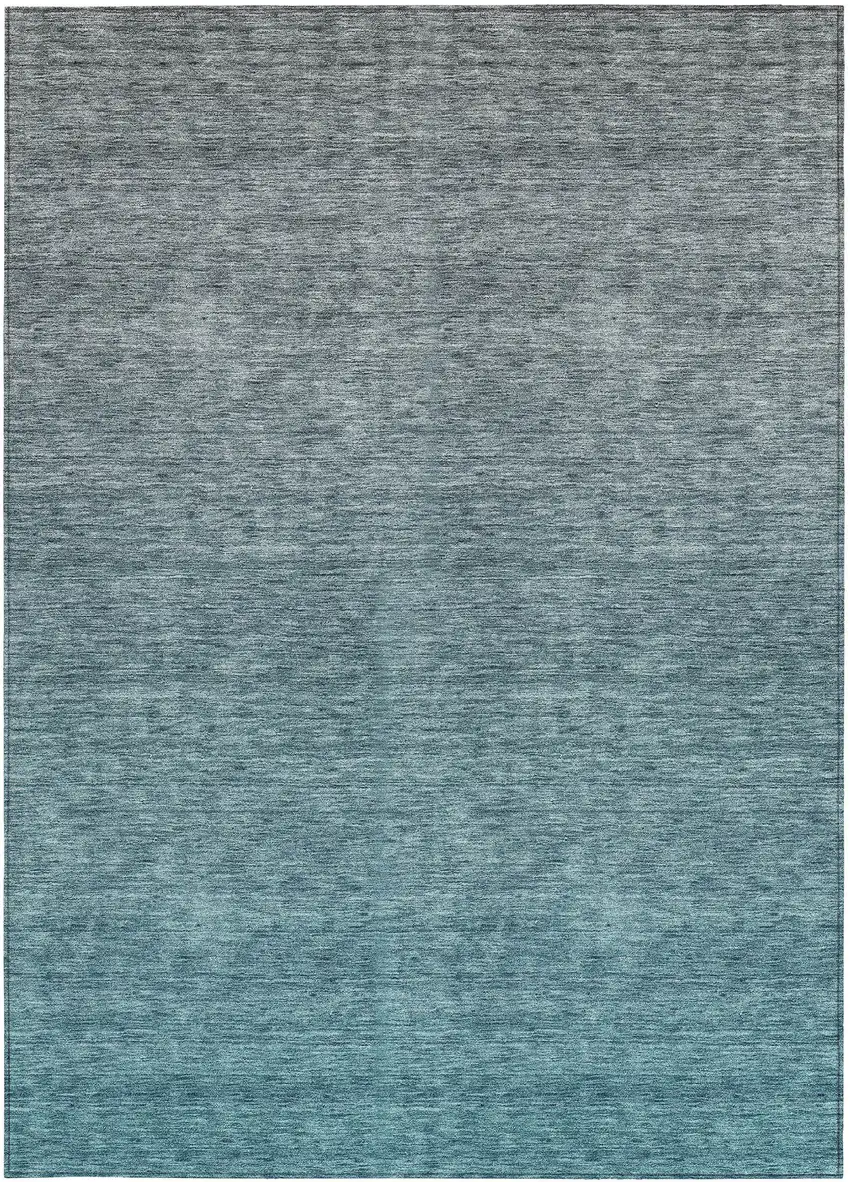 Teal Blue Gray And Charcoal Ombre Washable Indoor Outdoor Area Rug Photo 7