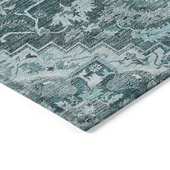 Teal Blue Gray And Charcoal Oriental Washable Indoor Outdoor Area Rug Photo 4