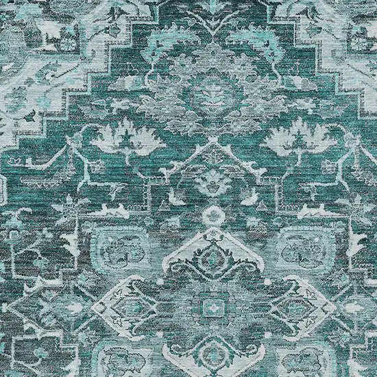 Teal Blue Gray And Charcoal Oriental Washable Indoor Outdoor Area Rug Photo 7