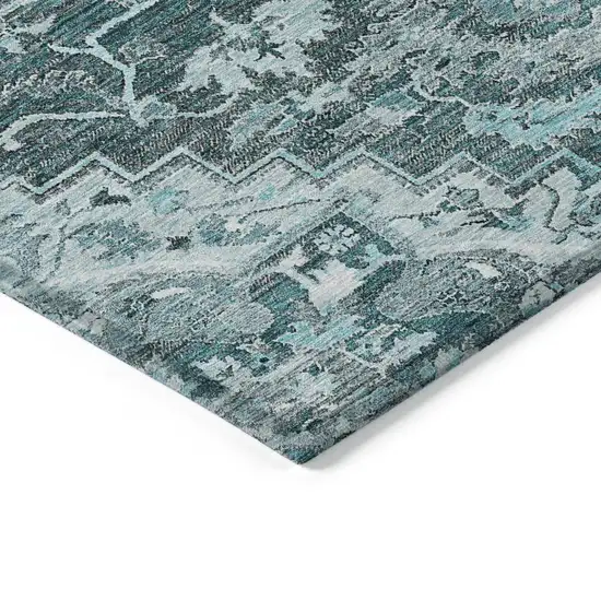 Teal Blue Gray And Charcoal Oriental Washable Indoor Outdoor Area Rug Photo 5
