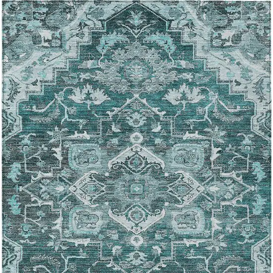 Teal Blue Gray And Charcoal Oriental Washable Indoor Outdoor Area Rug Photo 8