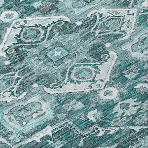 Photo of Teal Blue Gray And Charcoal Oriental Washable Indoor Outdoor Area Rug