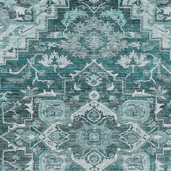 Teal Blue Gray And Charcoal Oriental Washable Indoor Outdoor Area Rug Photo 7