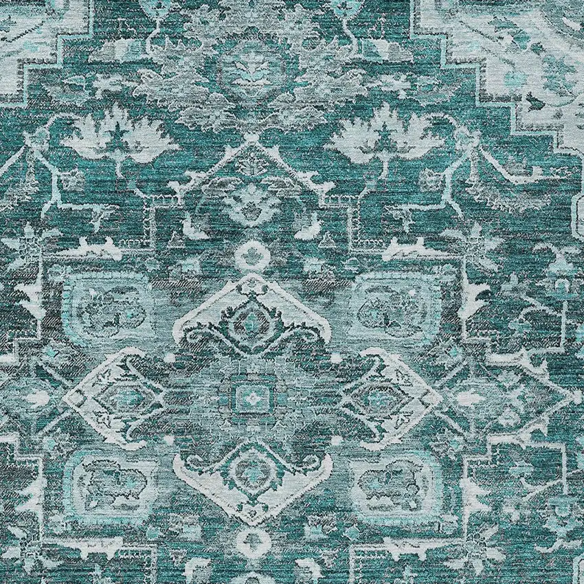 Teal Blue Gray And Charcoal Oriental Washable Indoor Outdoor Area Rug Photo 7