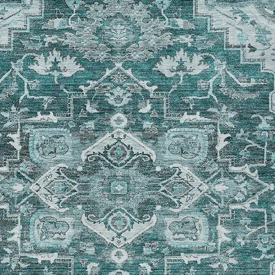 Teal Blue Gray And Charcoal Oriental Washable Indoor Outdoor Area Rug Photo 7