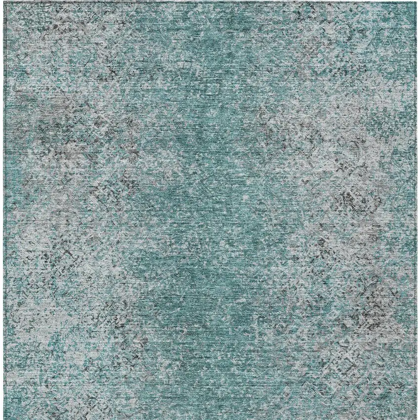 Teal Blue Gray And Charcoal Oriental Washable Indoor Outdoor Area Rug Photo 6