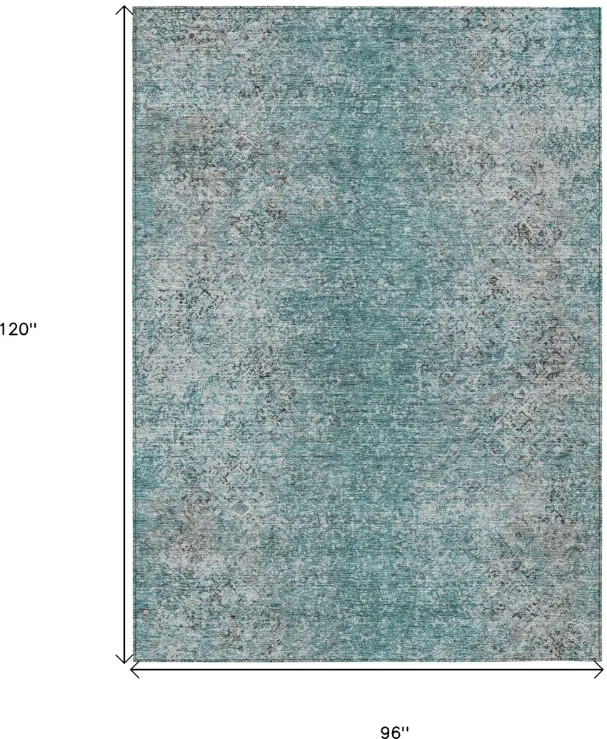 Teal Blue Gray And Charcoal Oriental Washable Indoor Outdoor Area Rug Photo 3