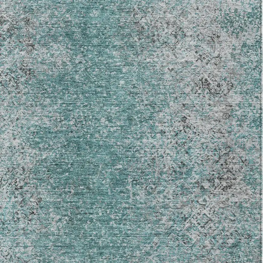 Teal Blue Gray And Charcoal Oriental Washable Indoor Outdoor Area Rug Photo 6