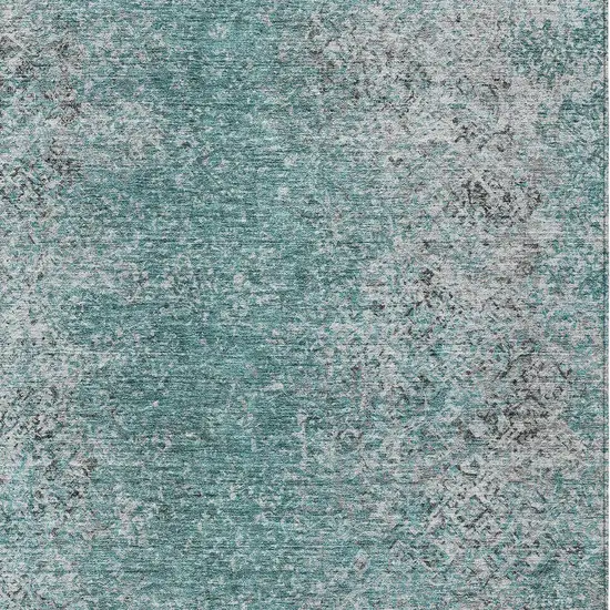 Teal Blue Gray And Charcoal Oriental Washable Indoor Outdoor Area Rug Photo 6