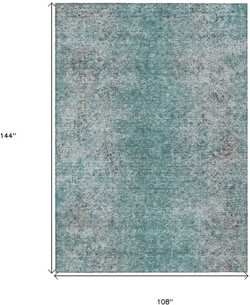 Teal Blue Gray And Charcoal Oriental Washable Indoor Outdoor Area Rug Photo 3