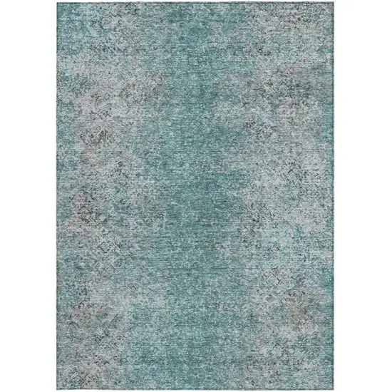 Teal Blue Gray And Charcoal Oriental Washable Indoor Outdoor Area Rug Photo 7