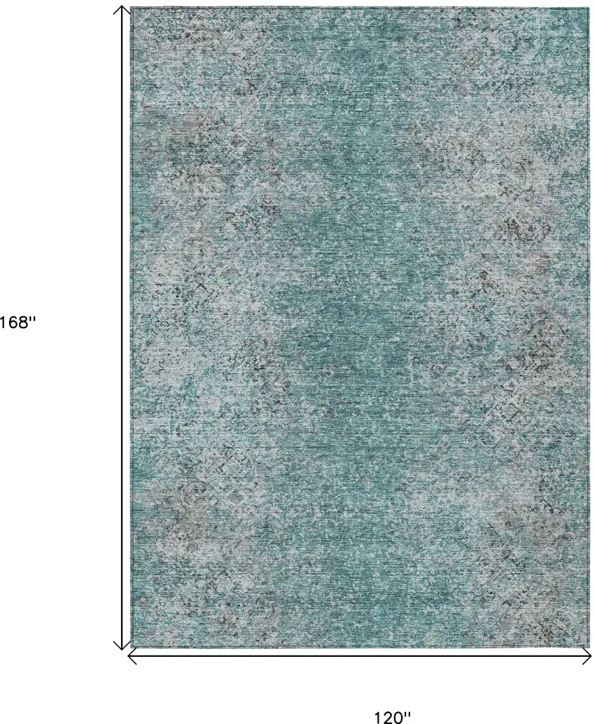 Teal Blue Gray And Charcoal Oriental Washable Indoor Outdoor Area Rug Photo 3