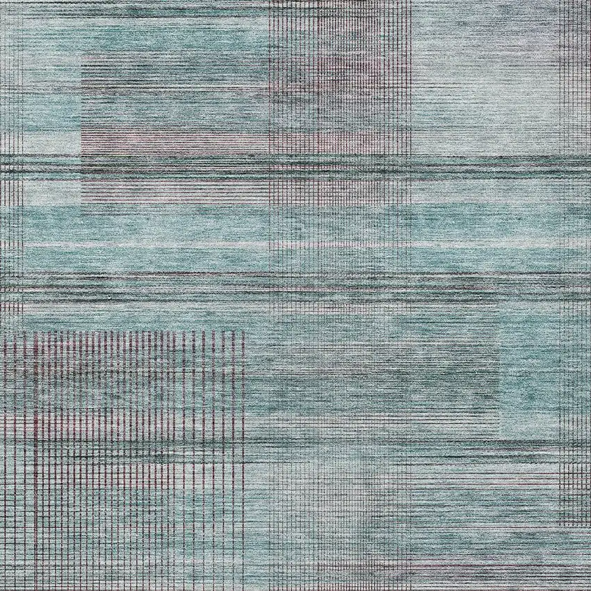 Teal Blue Gray And Charcoal Striped Washable Indoor Outdoor Area Rug Photo 6
