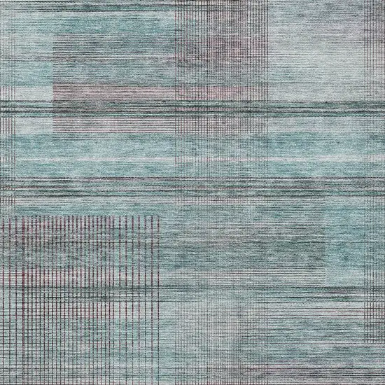 Teal Blue Gray And Charcoal Striped Washable Indoor Outdoor Area Rug Photo 6