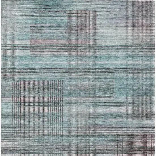Teal Blue Gray And Charcoal Striped Washable Indoor Outdoor Area Rug Photo 7