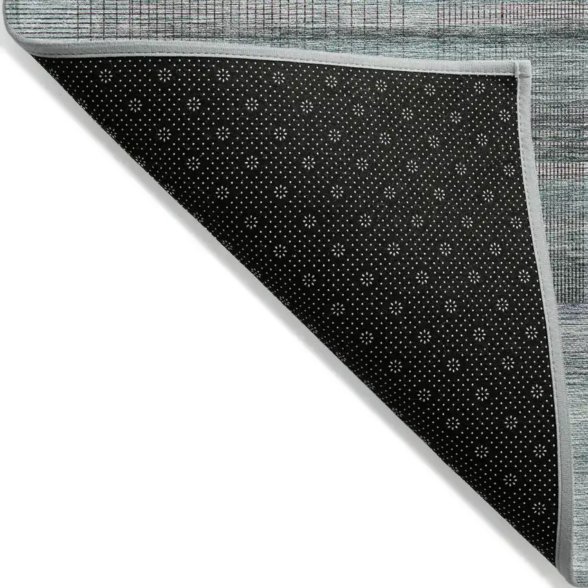 Teal Blue Gray And Charcoal Striped Washable Indoor Outdoor Area Rug Photo 4