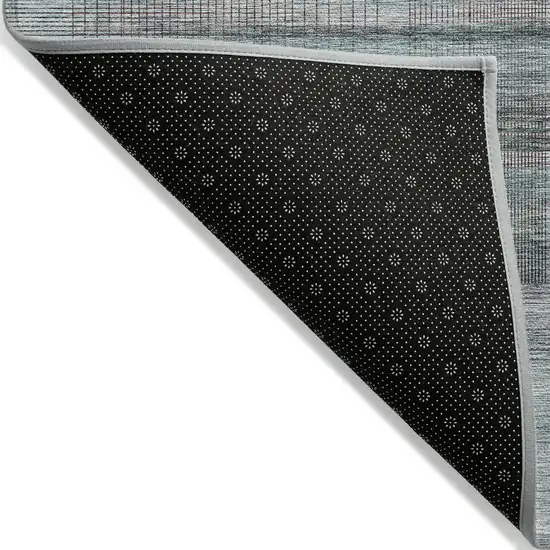 Teal Blue Gray And Charcoal Striped Washable Indoor Outdoor Area Rug Photo 4