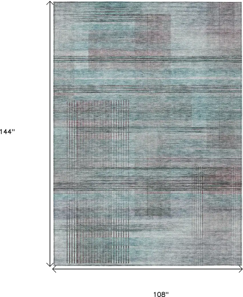 Teal Blue Gray And Charcoal Striped Washable Indoor Outdoor Area Rug Photo 3