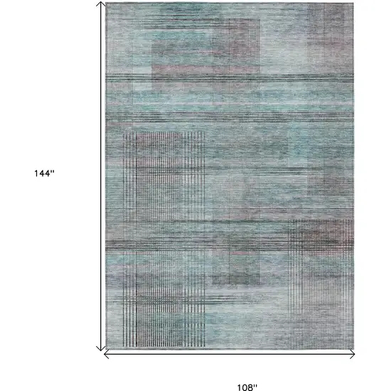 Teal Blue Gray And Charcoal Striped Washable Indoor Outdoor Area Rug Photo 3