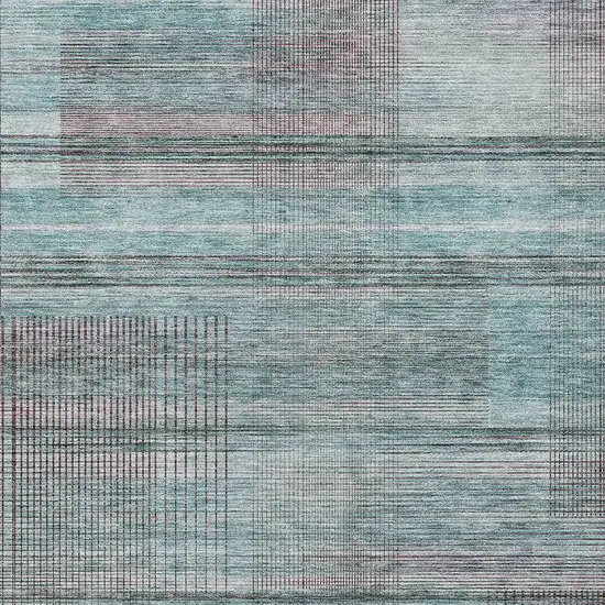 Teal Blue Gray And Charcoal Striped Washable Indoor Outdoor Area Rug Photo 6