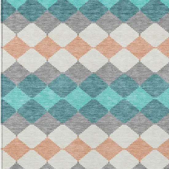 Teal Blue Gray And Copper Geometric Washable Indoor Outdoor Area Rug Photo 6