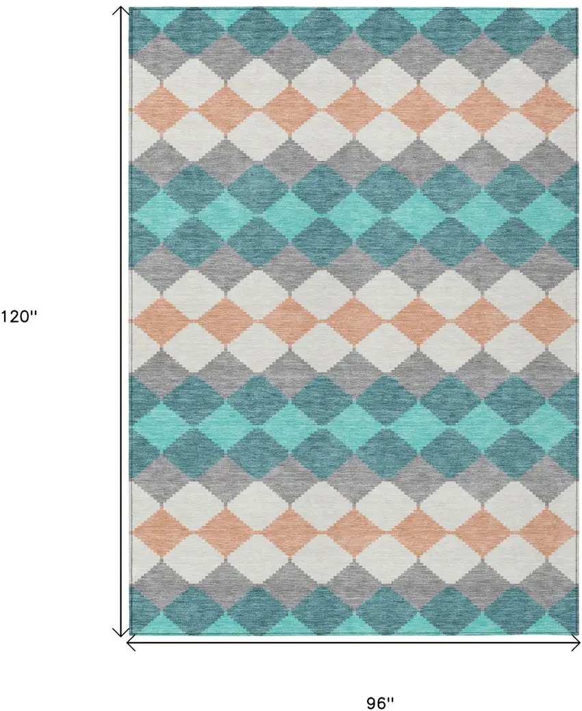 Teal Blue Gray And Copper Geometric Washable Indoor Outdoor Area Rug Photo 3