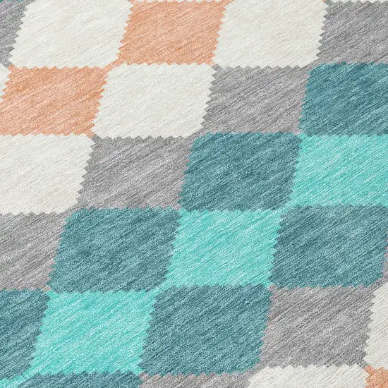 Teal Blue Gray And Copper Geometric Washable Indoor Outdoor Area Rug Photo 5