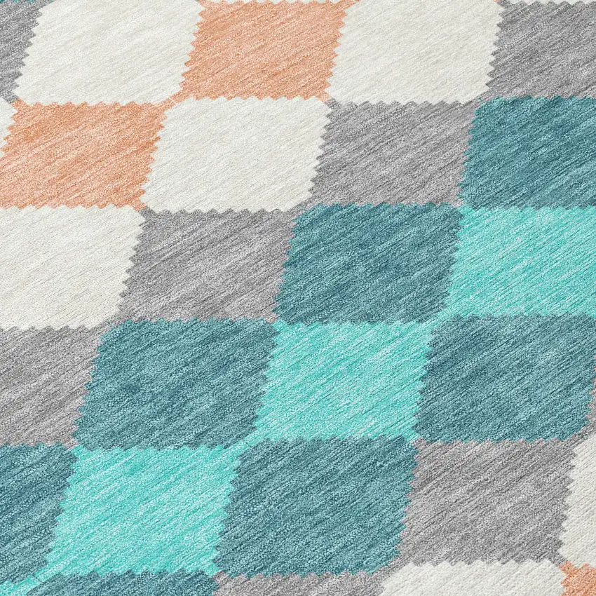 Teal Blue Gray And Copper Geometric Washable Indoor Outdoor Area Rug Photo 5