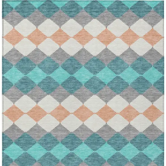 Teal Blue Gray And Copper Geometric Washable Indoor Outdoor Area Rug Photo 6