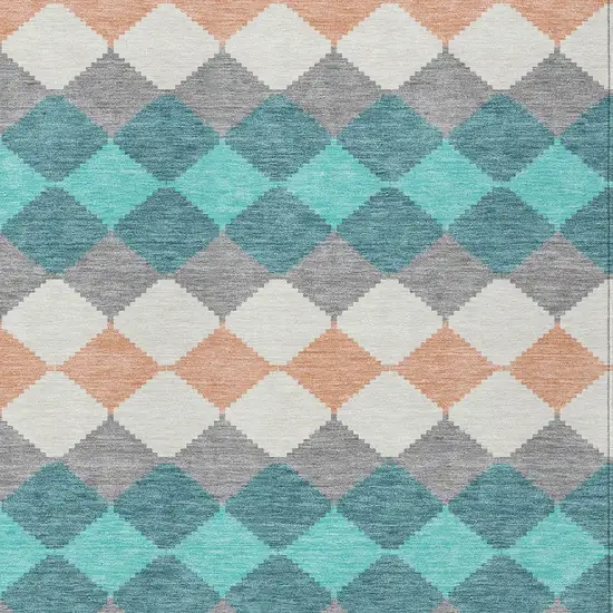 Teal Blue Gray And Copper Geometric Washable Indoor Outdoor Area Rug Photo 6