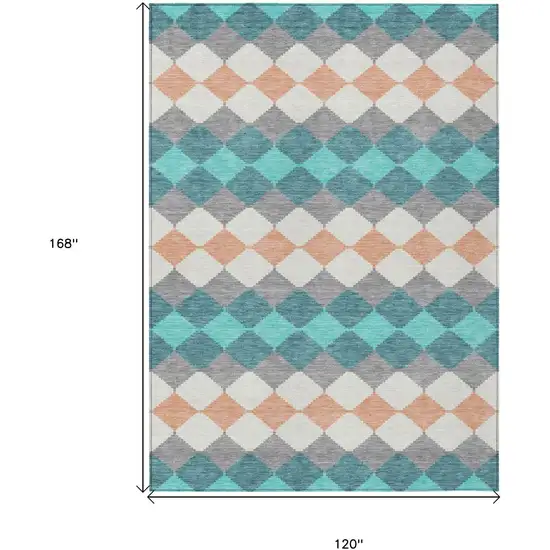 Teal Blue Gray And Copper Geometric Washable Indoor Outdoor Area Rug Photo 7