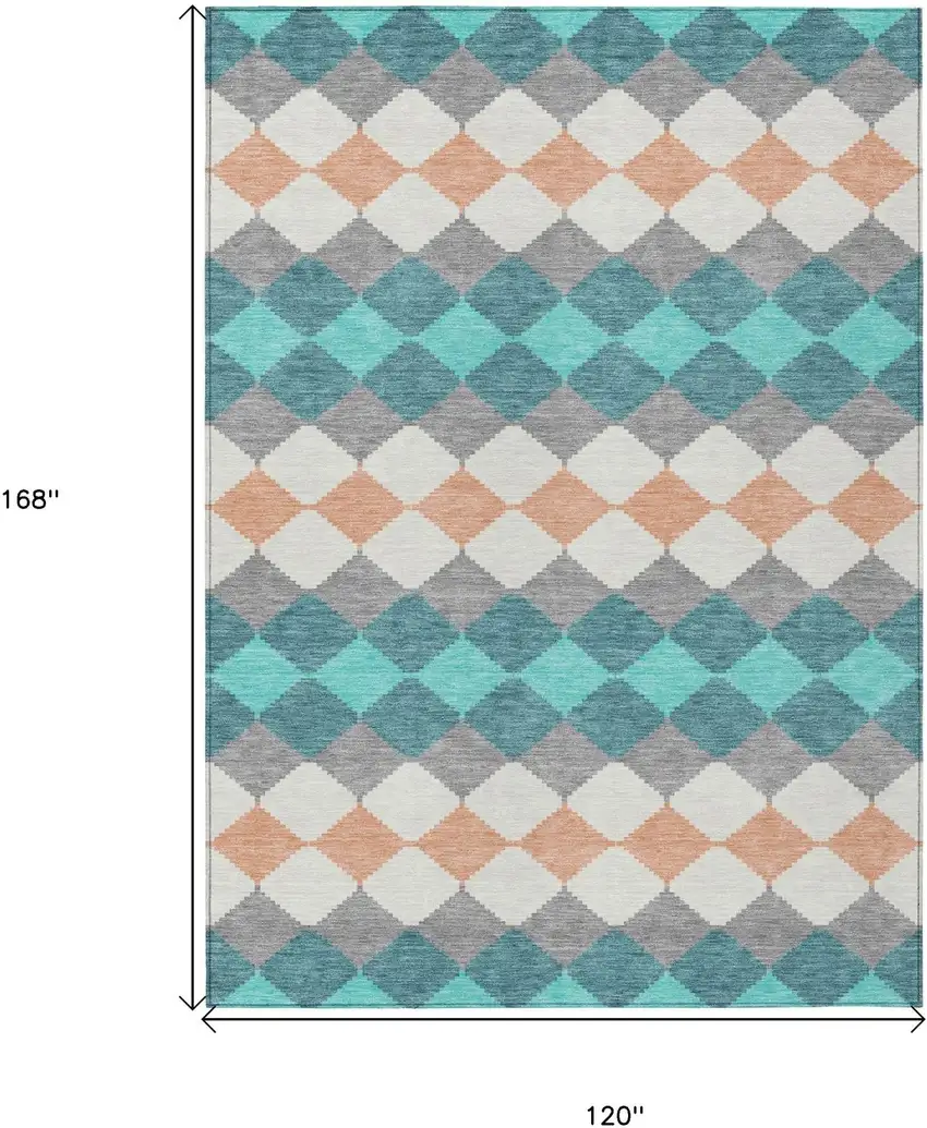Teal Blue Gray And Copper Geometric Washable Indoor Outdoor Area Rug Photo 7