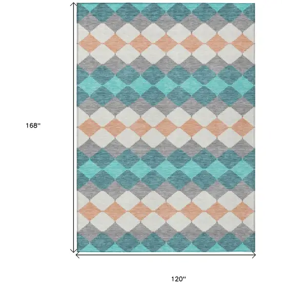 Teal Blue Gray And Copper Geometric Washable Indoor Outdoor Area Rug Photo 3