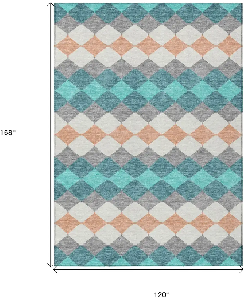 Teal Blue Gray And Copper Geometric Washable Indoor Outdoor Area Rug Photo 3