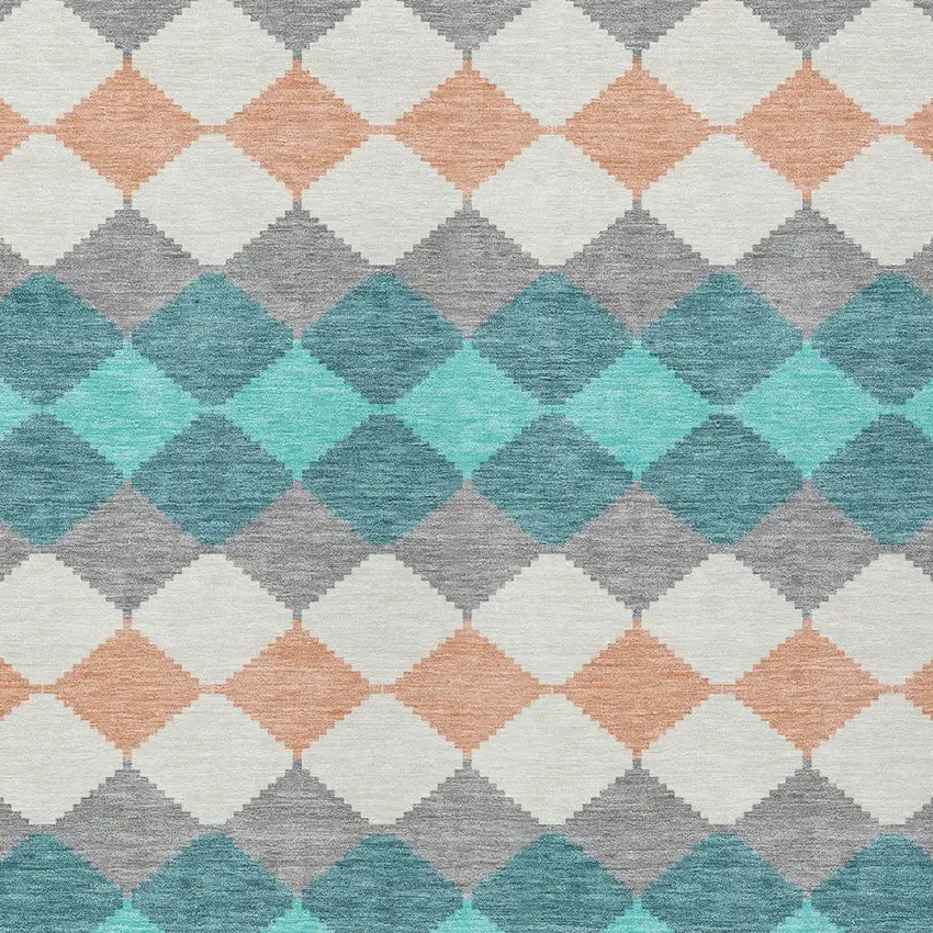 Teal Blue Gray And Copper Geometric Washable Indoor Outdoor Area Rug Photo 5