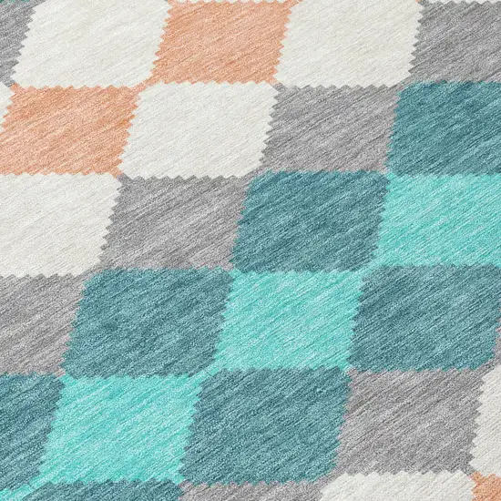 Teal Blue Gray And Copper Geometric Washable Indoor Outdoor Area Rug Photo 4