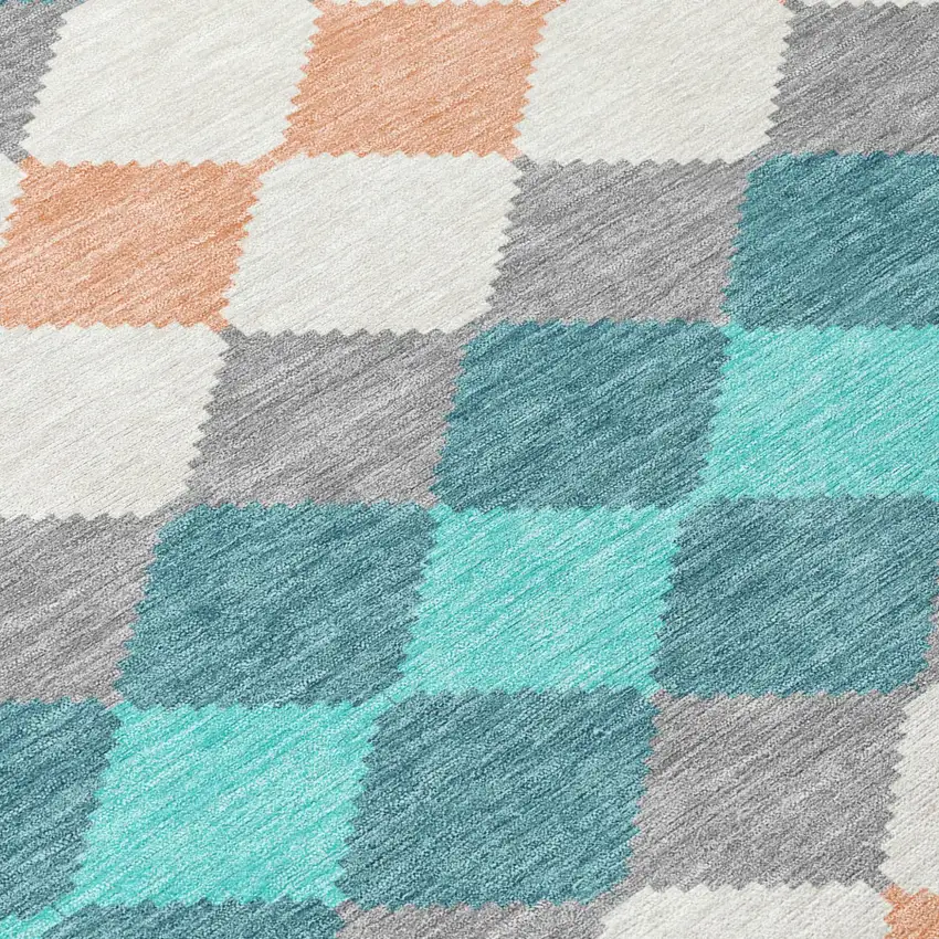 Teal Blue Gray And Copper Geometric Washable Indoor Outdoor Area Rug Photo 4